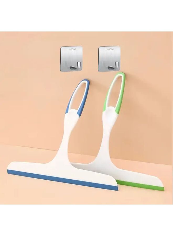 2pcs Shower Squeegee With Stainless Steel Hooks For Glass Window And Mirror Cleaning - Image 1